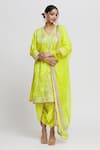 Buy_Gopi Vaid_Green Kurta Tussar Embroidery Thread V Neck Surbhi Set  _Online_at_Aza_Fashions