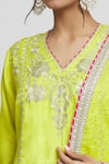 Shop_Gopi Vaid_Green Kurta Tussar Embroidery Thread V Neck Surbhi Set  _Online_at_Aza_Fashions