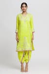 Gopi Vaid_Green Kurta Tussar Embroidery Thread V Neck Surbhi Set  _at_Aza_Fashions