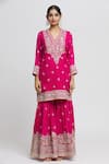 Gopi Vaid_Pink Kurta Cotton Silk Embroidery Thread V Neck Sharara Set  _Online_at_Aza_Fashions