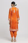 Shop_Gopi Vaid_Orange Kurta- Tussar Embroidered Floral V Neck Surbhi Dhoti Pant Set  _at_Aza_Fashions