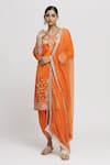 Gopi Vaid_Orange Kurta- Tussar Embroidered Floral V Neck Surbhi Dhoti Pant Set  _Online_at_Aza_Fashions