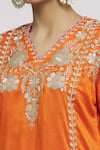 Shop_Gopi Vaid_Orange Kurta- Tussar Embroidered Floral V Neck Surbhi Dhoti Pant Set  _Online_at_Aza_Fashions