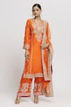 Buy_Gopi Vaid_Orange Kurta And Palazzo - Tussar Embroidered Floral Amaya Set _at_Aza_Fashions