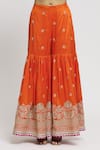 Gopi Vaid_Orange Kurta - Cotton Silk Embroidered Floral V Neck Sharara Set _at_Aza_Fashions
