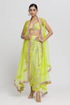 Buy_Gopi Vaid_Green Blouse - Tussar Woven Floral Pattern Draped Skirt Set With Cape _at_Aza_Fashions