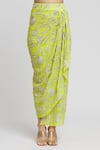 Gopi Vaid_Green Blouse - Tussar Woven Floral Pattern Draped Skirt Set With Cape _Online_at_Aza_Fashions
