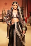 Buy_Nitya Bajaj_Black Modal Silk Hand Block Jacket And Cowl Pant Set With Dupatta  _Online_at_Aza_Fashions