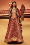 Buy_Nitya Bajaj_Maroon Modal Silk Hand Block Printed Ajrakh Bridal Lehenga Set  _at_Aza_Fashions