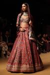 Shop_Nitya Bajaj_Maroon Modal Silk Hand Block Printed Ajrakh Bridal Lehenga Set  _at_Aza_Fashions