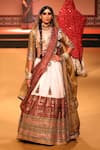 Buy_Nitya Bajaj_Gold Cotton Silk Hand Block Stripe Embroidered Bridal Lehenga Set _at_Aza_Fashions