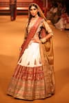 Shop_Nitya Bajaj_Gold Cotton Silk Hand Block Stripe Embroidered Bridal Lehenga Set _at_Aza_Fashions