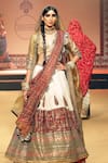 Buy_Nitya Bajaj_Gold Cotton Silk Hand Block Stripe Embroidered Bridal Lehenga Set _Online_at_Aza_Fashions
