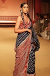 Buy_Nitya Bajaj_Blue Viscose Crepe Hand Block Printed Bandhej Saree With Blouse _Online_at_Aza_Fashions