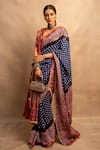 Nitya Bajaj_Blue Viscose Crepe Hand Block Printed Bandhej Saree With Blouse _at_Aza_Fashions