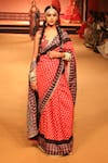 Buy_Nitya Bajaj_Red Viscose Crepe Hand Block Printed Ajrakh V Neck Saree With Blouse  _at_Aza_Fashions