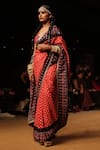 Shop_Nitya Bajaj_Red Viscose Crepe Hand Block Printed Ajrakh V Neck Saree With Blouse  _at_Aza_Fashions