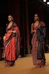 Nitya Bajaj_Red Viscose Crepe Hand Block Printed Ajrakh V Neck Saree With Blouse  _Online_at_Aza_Fashions