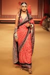 Shop_Nitya Bajaj_Red Viscose Crepe Hand Block Printed Ajrakh V Neck Saree With Blouse  _Online_at_Aza_Fashions