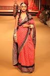 Nitya Bajaj_Red Viscose Crepe Hand Block Printed Ajrakh V Neck Saree With Blouse  _at_Aza_Fashions