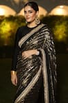 Shop_Nitya Bajaj_Black Georgette Embroidery Sequin Round Stripe Saree With Blouse _Online_at_Aza_Fashions