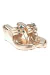 Buy_Tic Tac Toe Footwear_Gold Embellished Metallic Kolhapuri Wedges _at_Aza_Fashions