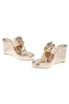 Tic Tac Toe Footwear_Gold Embellished Metallic Kolhapuri Wedges _Online_at_Aza_Fashions