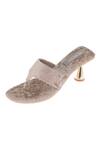 Buy_Tic Tac Toe Footwear_Grey Solid Velvet Cushioned Pyramid Heels _Online_at_Aza_Fashions