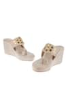 Tic Tac Toe Footwear_Beige Embellished Kolhapuri Wedges _Online_at_Aza_Fashions