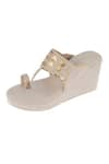 Buy_Tic Tac Toe Footwear_Beige Embellished Kolhapuri Wedges _Online_at_Aza_Fashions