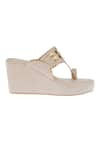 Shop_Tic Tac Toe Footwear_Beige Embellished Kolhapuri Wedges _Online_at_Aza_Fashions