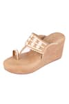 Shop_Tic Tac Toe Footwear_Brown Embellished Cushioned Kolhapuri Wedges _at_Aza_Fashions