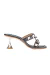 Buy_Tic Tac Toe Footwear_Black Metallic Pyramid Stud Embellished Chip Textured Heels _Online_at_Aza_Fashions