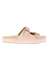 Tic Tac Toe Footwear_Beige Animal Skin Basket Weave Double Buckle Strap Flats _Online_at_Aza_Fashions