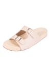 Buy_Tic Tac Toe Footwear_Beige Animal Skin Basket Weave Double Buckle Strap Flats _Online_at_Aza_Fashions