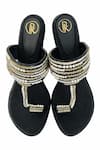 Shop_PREET KAUR_Black Embroidery Aaina Kolhapuri Heels _at_Aza_Fashions