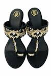 Shop_PREET KAUR_Black Embroidery Sunehri Floral Wedges _at_Aza_Fashions