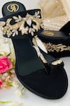 Shop_PREET KAUR_Black Embroidery Sunehri Floral Wedges _Online_at_Aza_Fashions