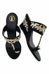 PREET KAUR_Black Embroidery Sunehri Floral Wedges _at_Aza_Fashions