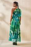 Shop_Ankita Dharman_Green Chiffon Abstract One Shoulder Nada Pattern Kaftan _at_Aza_Fashions