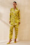 Buy_Ankita Dharman_Yellow Natural Crepe Floral Shirt Collar Blossom Pattern High-low _at_Aza_Fashions