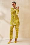 Ankita Dharman_Yellow Natural Crepe Floral Shirt Collar Blossom Pattern High-low _Online_at_Aza_Fashions