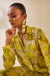 Ankita Dharman_Yellow Natural Crepe Floral Shirt Collar Blossom Pattern High-low _at_Aza_Fashions