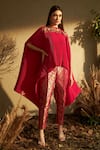 Buy_Tasuvure Indes_Magenta Cape Pleated Silk Embroidered Floral Divine And Pant Set  _at_Aza_Fashions