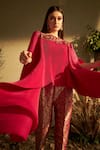 Tasuvure Indes_Magenta Cape Pleated Silk Embroidered Floral Divine And Pant Set  _Online_at_Aza_Fashions