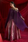 Buy_Tasuvure Indes_Purple Cape Pleated Polyester Embroidered Divine Neck And Lehenga Set  _at_Aza_Fashions