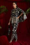 Buy_Tasuvure Indes_Black Georgette Embroidery Mandarin Collar Reyna Floral Jacket And Pant Set _at_Aza_Fashions