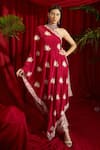 Buy_Tasuvure Indes_Red Georgette Embroidered Floral One Reyna Work Cape And Pant Set  _at_Aza_Fashions