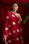 Tasuvure Indes_Red Georgette Embroidered Floral One Reyna Work Cape And Pant Set  _Online_at_Aza_Fashions