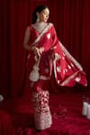 Shop_Tasuvure Indes_Red Rich Pleated Silk Embroidered Floral V Reyna Saree With Blouse  _at_Aza_Fashions